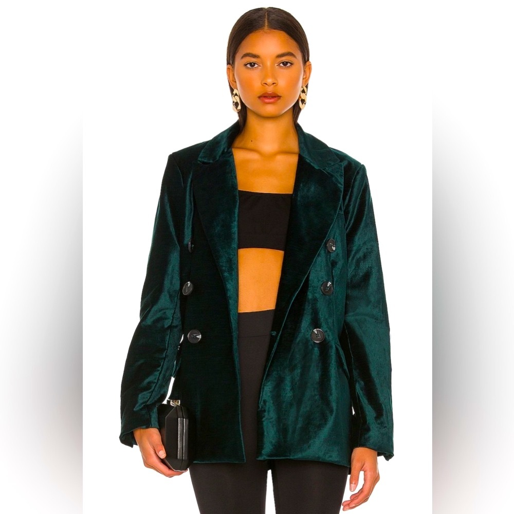 NWT Stunning Free People Velvet Ashby Double Breasted Jade Green Blazer
